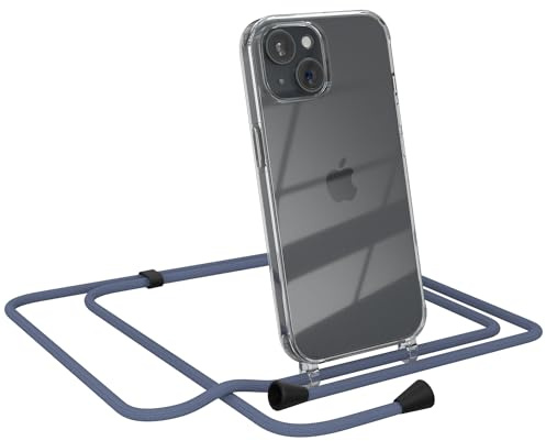 EAZY CASE Handykette kompatibel mit iPhone 15 Handyhülle mit Umhängeband, Handykordel mit Schutzhülle, Silikonhülle, Hülle mit Band, Stylische Kette für Smartphones, Blau - Clips Schwarz