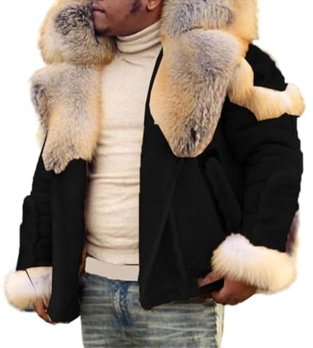 Duohropke Winterjacke Herren Kunstfell Gefütterte Parka Jacken Revers Plüsch Mantel Wildlederjacke Parka Jacke Plüschmantel Teddyfleece Sherpa Jacket Wintermantel