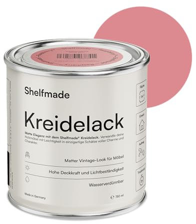 shelfmadeKreidefarbe rot - Himbeerrot - Holzlack, Holzfarbe DIY - Kreidefarbe für Holz - Farbe für Möbel- Kreidefarbe für Möbel matter Look