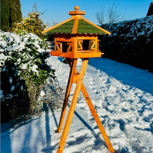 DARLUX Vogelfutterhaus XL Sechseck Vogelhaus + Ständer Futterstelle Braun/Grün