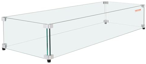 VEVOR Vindskydd för eldstaden, 798 x 317 x 165 mm, härdat glas vindskydd för eldskål, rektangulär skyddsskärm, robust flamskydd, stabil vindtät, 8 mm tjocklek med hårt hörnstöd och fötter