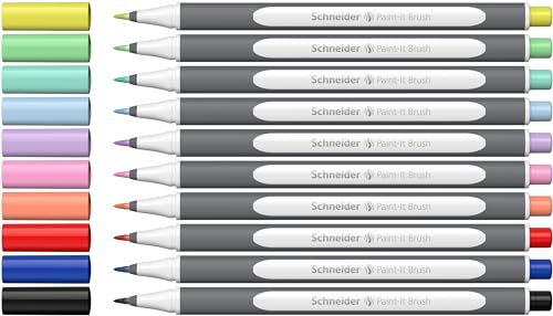 Schneider Brushpen Paint-It 070 (Premium-Pinselstifte mit flexibler Spitze und leuchtenden Farben für Kalligraphie, Hand-Lettering und mehr) 10 Stück sortiert Set 1