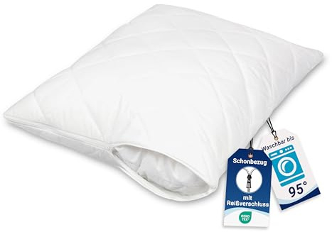 ZOLLNER gesteppter Kissenschutz in 70x80 cm – atmungsaktiver Schonbezug mit Reißverschluss - Baumwollmix - waschbar bis 95°C - Hotelqualität - Oeko Tex® Zertifiziert