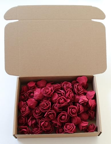 CaPiSo 72 Stück Künstliche Rosen-Box 3,5cm Blumenköpfe Mini Foamrosen Kunstrosen für Handwerk Brautstrauß Rosenstrauß Streublüten Streurosen Basteln in Aufbewahrungsbox (Bordeaux)