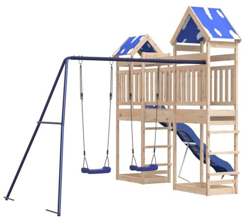 vidaXL Spielturm, Klettergerüst mit Brücke Schaukeln Rutsche, Kinder Kletterturm Spiel-Zubehör für Garten, Holz Spielplatz Spielhaus, Massivholz Kiefer