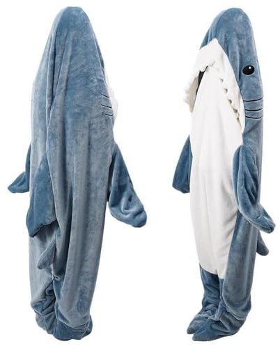 Hai-Decke für Erwachsenes Kind, Super Weich Gemütlich Flanell Hai-Decke Kapuzenpullover Schlafsack, Einteiler Tragbar Hai-Pyjamas, Cosplay Hai-Kostüm, Geschenk für Hai-Liebhaber(Color:Blue,Size:XL)