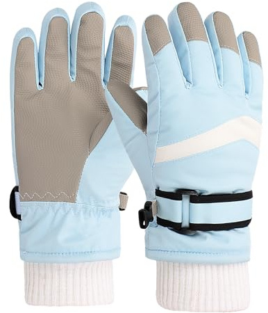 Risipu Kids Ski Gloves Winter Waterproof Glove Warm Fleece Snowproof Snowboard Glove Cold Weather Gloves for 4-12 Boys Girls (Blue, M)