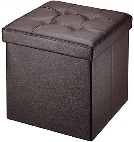 Fußhocker mit Ottomane und Stauraumwürfel, Faltbarer Fußhockerwürfel mit Stauraum, kleine Ottomane aus Leder, Fußstützenhocker, Faltbare Spielzeugkiste – gepolstert zur Platzersparnis (braun