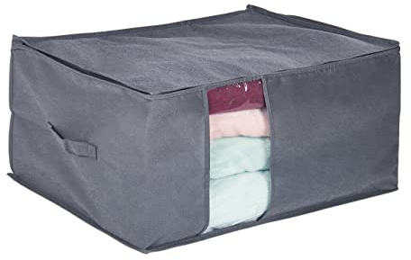 Relaxdays 5 x storage bag, with zip, bedding, clothes, under-bed storage, HBT: 30 x 60 x 45 cm, bed box, grey
