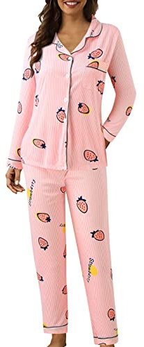 TYUIOP Damen Zweiteiler Schlafanzug lang Pyjama Set Baumwolle Lange ärmel gestricktes Yoga-Sets Early Bird Discount sexy Weihnachten nachtwäsche