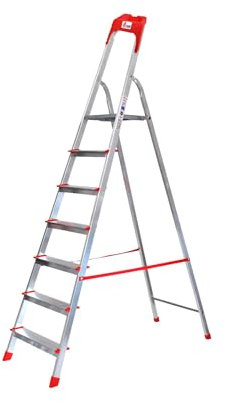 KASART Scala per casa - Scala Telescopica in Alluminio Leggera e Sicura con Ampia Pedana in Acciaio Zincato, 7 Gradini, Altezza 212 cm, Portata Massima 150 kg