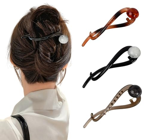 3 Stück Elegante Perle Französische Haarnadel, Banana Clip Haarspange Damen, Perlen Haarspangen Groß, Französisch Bananenspange, Perle Haarspange Haarnadel, Perle Haarspange Clip für Frauen Mädchen