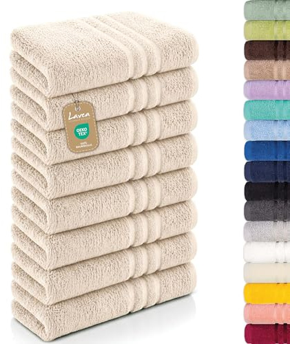Lavea® 8er Set Handtücher 50x100 cm - Creme | Elena Frottiererie, 100% Baumwolle, Saugstark & Weich, Handtücher Set, Waschbar, Gäste Handtücher, Frottierhandtuch