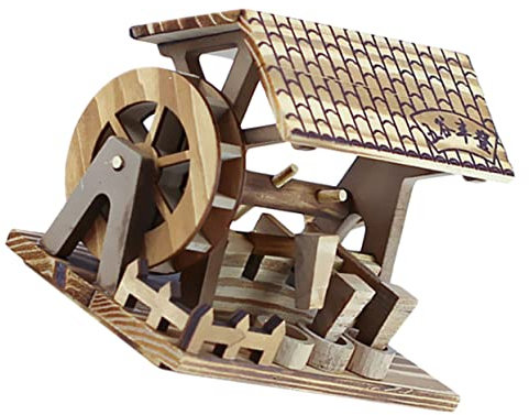 Cabilock Holz Deko Wasserantrieb Handkurbel Holzfigur Miniatur Hausdekoration Tischverzierung Wohnzimmer Wohnraum Ornament