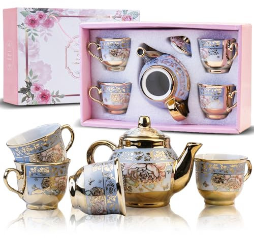 LUCYLANKER Set da Tè in Ceramica in Stile Europeo, Comprendente 1 Teiera, 4 Tazze da Tè, Set da Tè in Stile Europeo Unico per Gli Amanti Del Tè E Le Famiglie (Stile 2)