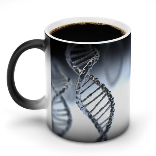 Tasse à café photo avec chaîne ADN - Sensible à la chaleur - Tasse en céramique personnalisée à changement de couleur - Cadeau unique pour la famille, les amis, un anniversaire de mariage