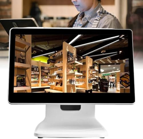 ZHPPED Moniteur de Caisse enregistreuse à écran Tactile, Caisse enregistreuse pour Petites Entreprises, écran Tactile 15,6 Pouces, mémoire : 4G, Caisse enregistreuse Tout-en-Un, Angle réglable