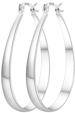 PABBEU Silber Ohrringe Damen 925 Creolen, Dicke Ohrringes Silbers Ovale Creolen, Leichte Hypoallergene Große Silber Ohrringe als Geschenk für Damen, 30/40/50/60MM