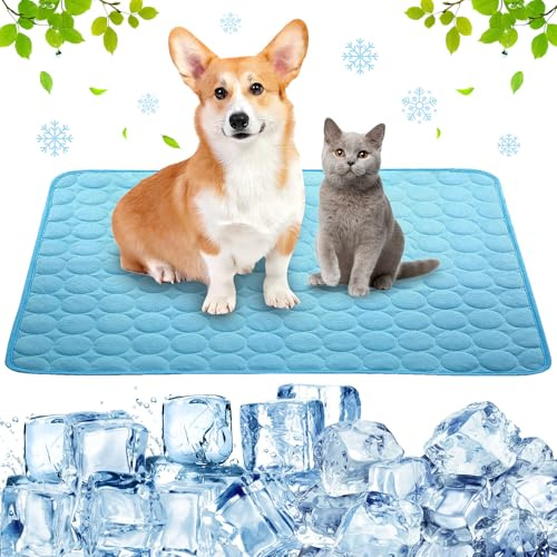 Tapis de Refroidissement pour Chien,Pet Cooling Ice Mat,Cats Dogs Cooling Bed,Tapis de Refroidissement Chien,Tapis Rafraîchissant pour Chiens et Chats Summer Pet Cooling Mat Indoor Outdoor (Bleu L)