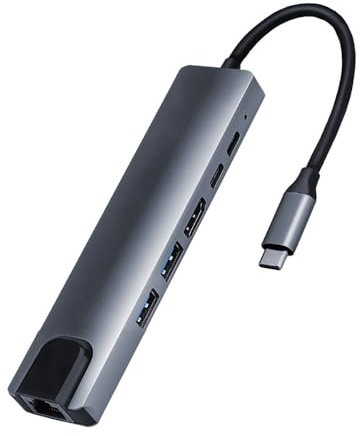 6 in 1 Type C to HDTV Adapter, USB C Hub with LAN Port, 4K HDMI Output USB C Adapter Compatible with MacBook Series, Chromebook, Laptop, Mouse, Keyboard, Flash Drive, Hard Disk