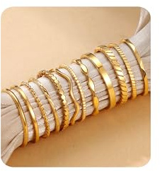 JeweBella 12 Pcs Gold Rings for Women Non Tarnish Stainless Steel T-1/2