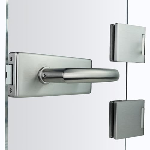 FELGNER Garniture de porte en verre Torino sans perçage | 3 charnières | Serrure pour porte en verre avec poignées | Idéal pour bureaux, cabinets médicaux, hôtels, restauration | Acier mat