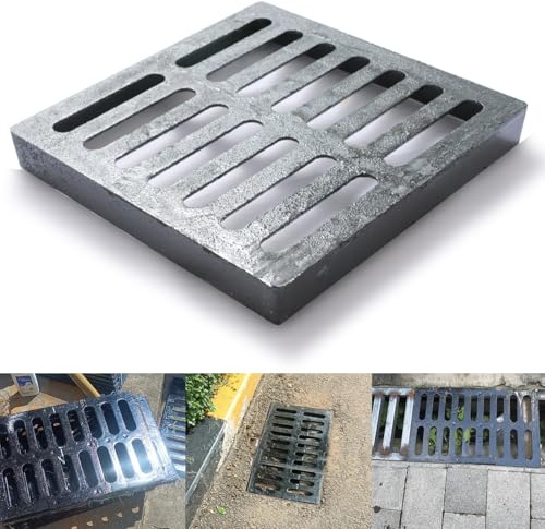 Cast Iron Drain Grate, 10 * 10in Outdoor Drain Cover, Heavy Duty B125 Class Channel Grate, Black Square Drainage Grate, Metal Sewer Grate for Concrete Floor, Yard, Driveway & Garage.