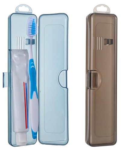 Classicseali 2 Stück Zahnbürstenetui Reisen, 20×4.6×2.8cm Zahnbürsten Etui | Zahnbürste Reiseetui, Tragbarer Reisehalter für Zahnbürsten mit sicherem Verschluss(Grau,Blau)