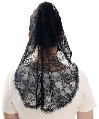 Eigso Women Lace Veil Floral Grapic Bridal Head Covering Lain Mass Head Covers for Woman