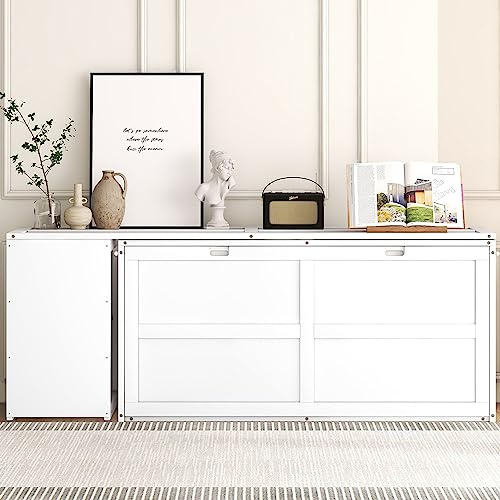 GDFStudio Boden Queen Size Murphy Bed, Queen Size Murphy Bed with 2 Storage Shelves, Solid Wood Frame with Rotable Desk, Resembles as Storage Cabinet, Space Saving Design for Small Space Dorm, White