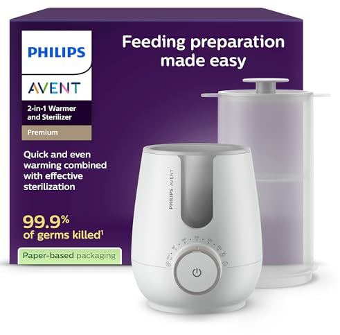 Philips Avent Premium 2-in-1 Warmer & Sterilizer - with Hospital-Standard Water Bath Technology, Smart Temperature Sensor, Hotspots Prevention, Chemical-Free Sterilization, Model SCF359/00