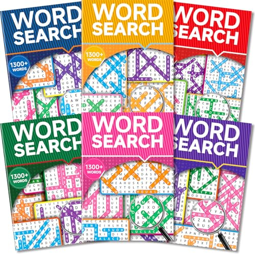 Elfew 8000+ Large Print Word Search Books for Adults & Teens & Seniors, 6-Pack with 330+ Themes Puzzles Activity Books for Brain Games & Stress Relief（Innovative Shape Word Search Design）