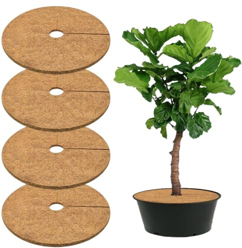 AEKZOX Disco in Fibra di Cocco, 4 pezzi, Riutilizzabile, Pacciamatura, Sicure, Protezione Piante, Biodegradabili, Tappetino Traspiranti per Piante e Alberi, Previene Gelo Dalle Erbacce (20cm)