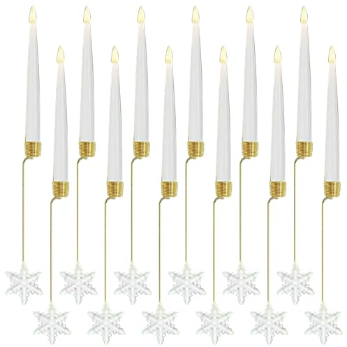 12 pezzi Candele dell'albero di Natale con remote candele tremolanti a conici senza piena a LED con ganci da fiocchi di neve Luce bianca calda per la decorazione per vacanze in casa per feste in