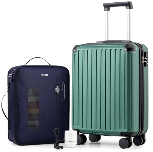 COOLIFE Easyjet Vakuum Handgepäck Koffer 55X40X20cm + Vakuumbeutel für Kleidung +60% mit Pumpe | ABS+PC Hartschalenkoffer mit TSA-Schloss und 4 Zwillingsrollen Für Ryanair, Grenzüberschreitende Reise