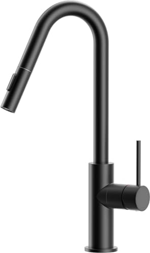 CECIPA Grifo de cocina negro, grifo de cocina de alta presión con ducha extensible, grifo en forma de V, de acero inoxidable, grifo mezclador de dos tipos de chorro, grifo giratorio 360°