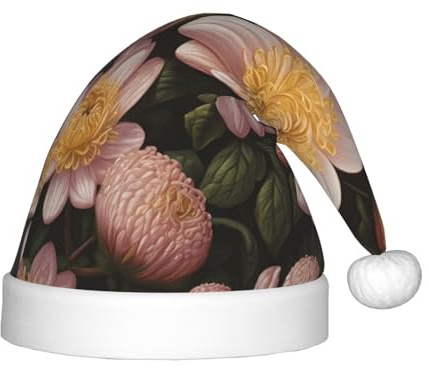 JDbncxe Cappello natalizio con stampa di crisantemo rosa festivo per bambini, morbido cappello di Babbo Natale, perfetto per le vacanze di Natale
