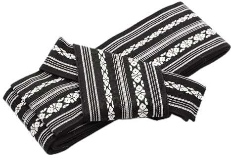 ZooBoo Japanese Kaku Obi Belt for Kimono Yukata – Traditional Woven Cotton Samurai Waist Sash for Men, Black, One size