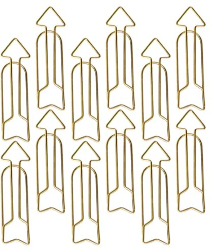 SUPVOX Clips de Papel Metálicos Forma de Flecha Dorados, Paquete de 12 Unidades, Clips para Notas y Marcadores, Porta Notas para Oficina y Organización de Escritorio
