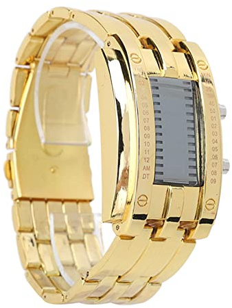 SUNGOOYUE Men's Watch, LED Light Binary Time Mode Display Alloy Wrist Watch with Double Open Buckle, for Men Father Boyfriend Husband (Men's Gold)