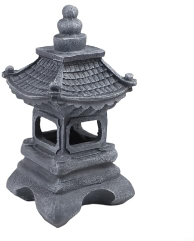 Lapiglo Zen Pagoda Garden Statue with Solar LED Light, Polyresin Outdoor Lantern Pathway Lawn Patio Decor(B)
