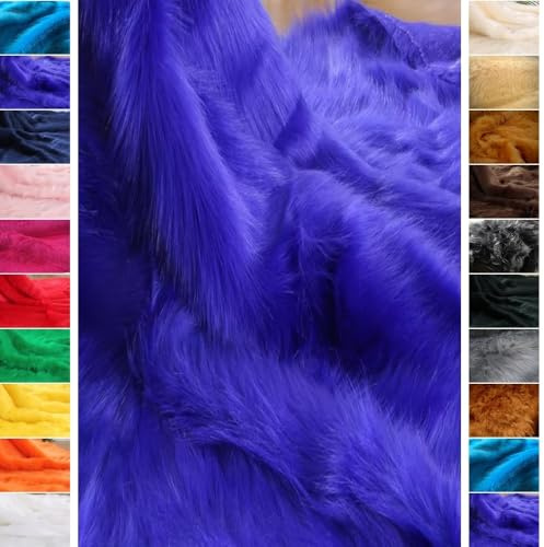 StoffBook ROYALBLAU LANGHAAR FELLIMITAT ZOTTELFELL STOFF KUSCHELWEICH KLEIDUNG KOSTÜM, B701