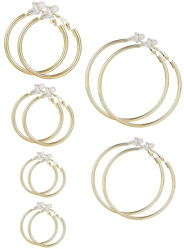 Sumind 6 Pairs Clip on Hoop Earrings Hoop Gold Non Piercing Earrings Set for Women, 6 Sizes