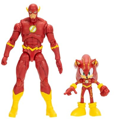 DC x Sonic the Hedgehog & The Flash Actionfiguren-Multipack, offiziell lizenziert von Jakks Pacific, enthält 2,5 & 5 Klassische Actionfiguren, Sonic x DC Sammlerstücke