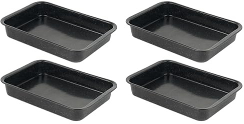Russell Hobbs COMBO-3861 Set of 4 Romano Vitreous Enamel Roasters, 36 cm, Black, Dishwasher Safe, Rectangular Roasting Tin for Vegetables and Meat, Oven Safe Up To 230 Degrees, 36 x 25 x 4 cm