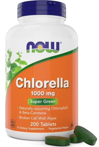 Now Chlorella Tablets,1000mg, 200 Tabs - Premium, Non-GMO Microalgae - Green Superfood Supplement