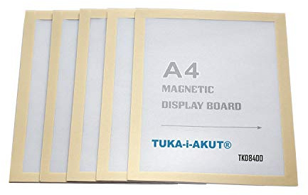 TUKA-i-AKUT 5st. A4 Info-Rahmen Selbstklebend mit Magnetverschluss, Einstecktasche Infotasche Blatthalter, Schnelles Wechseln von Aushängen, Aufklappbarer Magnetrahmen Farbe Gold, TKD8400-A4-5x