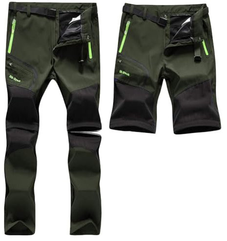 SANMIO Herren Wanderhose Zip Off Atmungsaktiv Arbeit Hosen Softshellhose Outdoor Sommer Funktionshose Trekkinghose Entfernbar Schnell Trockend (mit Gürtel) Grün, M