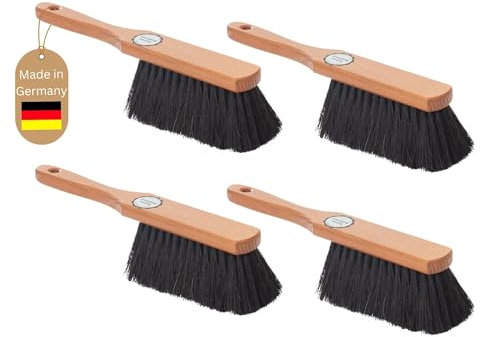 Novaliv 4er Set Handfeger Klein ROSSHAARMISCHUNG weiche Borsten - Mix Rosshaar Handfeger Auto Besenbürste - Idealer Schneebesen Auto Rosshaarbesen Mix Schrankbesen Naturborsten Hand Brush Handkehrer