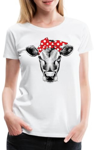 Spreadshirt Rockabilly Bandana Kuh Frauen Premium T-Shirt, M, Weiß